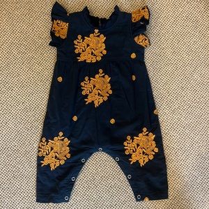 Pink chicken baby Jennifer Romper Navy with Gold Embroidery size 6/12